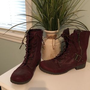 Distressed leather combat boot